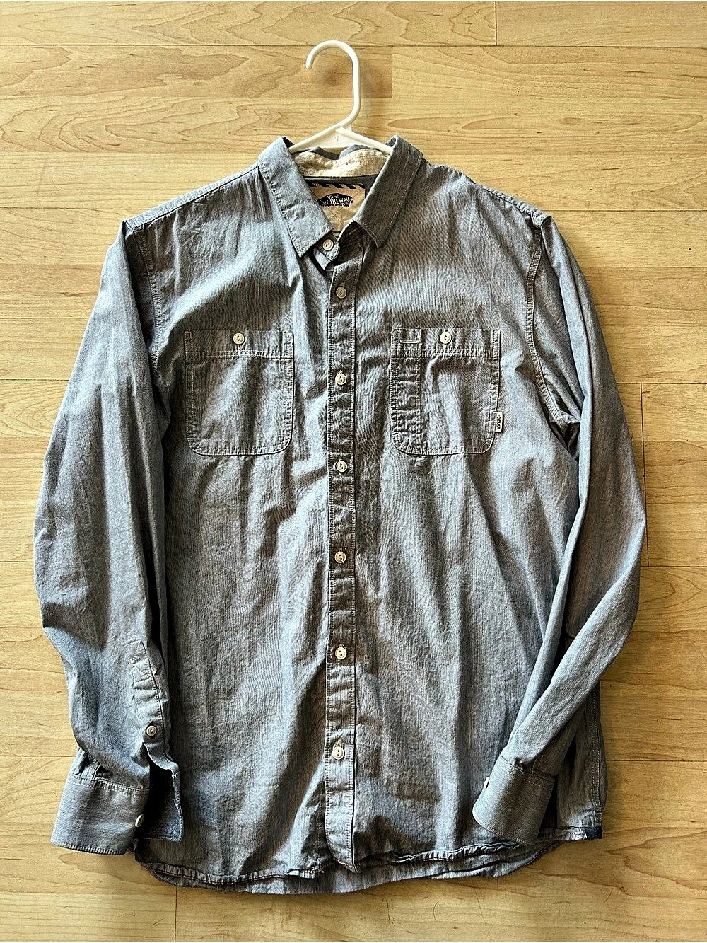 Vans Men's Button Down Shirt Gray Size Medium